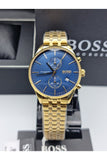 Hugo Boss Associate Chronograph Blue Dial Gold Steel Strap Watch for Men - 1513841