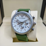 Emporio Armani Chronograph White Dial Green Rubber Strap Watch For Men - AR11022