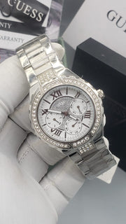 Guess Viva Quartz Silver Dial Silver Steel Strap Watch For Women - W0111l1