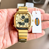 Fossil Retro Analog-Digital Gold Dial Gold Steel Strap Watch for Men - FS5889