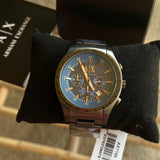 Armani Exchange Chronograph Blue Dial Grey Steel Strap Watch For Men - AX1166