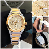 Fossil Everett Chronograph Gold Dial Two Tone Steel Strap Watch for Men - FS5796