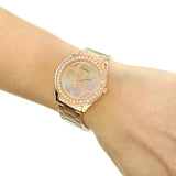 Guess G Twist Diamonds Rose Gold Dial Rose Gold Steel Strap Watch For Women - W1201L3