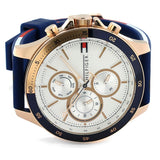 Tommy Hilfiger Bank Multifunction Quartz White Dial Blue Rubber Strap Watch for Men - 1791778