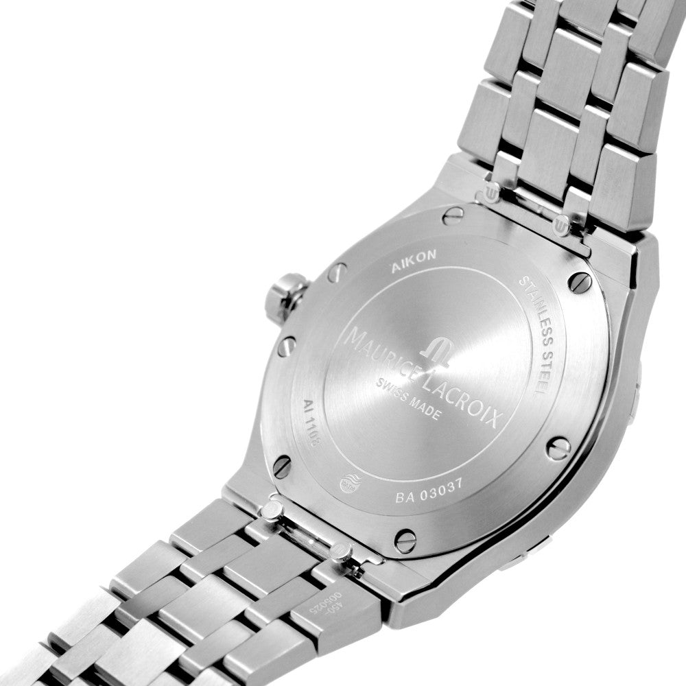 Maurice Strap Black Quartz Men Date for Lacroix Dial Steel Aikon Silver Watch