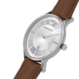 Emporio Armani Renato Quartz Silver Dial Brown Leather Strap Watch For Men - AR11185