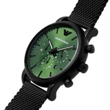 Emporio Armani Luigi Chronograph Green Dial Black Mesh Bracelet Watch For Men - AR11470