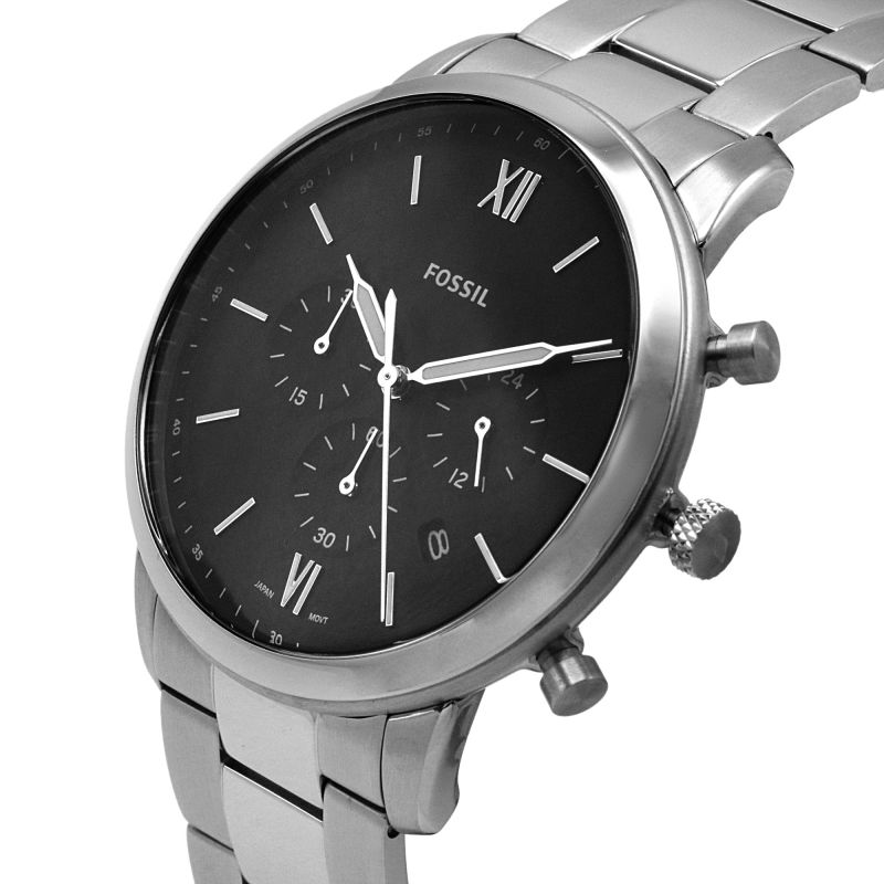 Fossil Neutra Chronograph Black Dial Silver Steel Strap Watch for Men
