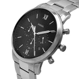 Fossil Neutra Chronograph Black Dial Silver Steel Strap Watch for Men - FS5384