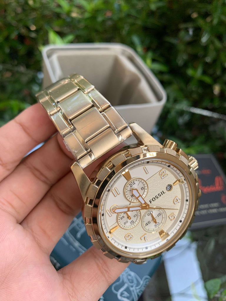 Fossil Dean Chronograph Champagne Dial Gold Steel Strap Watch for Men
