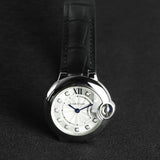 Cartier Ballon Bleu de Cartier Diamonds Silver Dial Black Leather Strap Watch for Women - W4BB0008