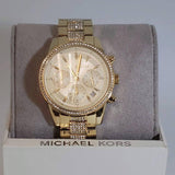 Michael Kors Ritz Chronograph Gold Dial Gold Steel Strap Watch For Women - MK6484