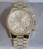 Michael Kors Ritz Chronograph Gold Dial Gold Steel Strap Watch For Women - MK6484