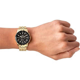 Fossil FB-01 Chronograph Black Dial Gold Steel Strap Watch for Men - FS5836