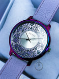 Guess Dahlia Analog Silver Dial Purple Leather Strap Watch For Women - GW0529L4