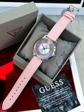 Guess Dahlia Analog Silver Dial Pink Leather Strap Watch for Women - GW0529L1