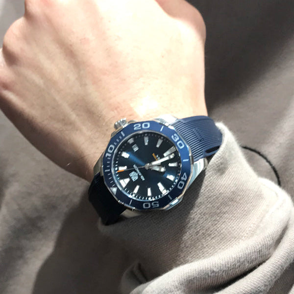 Tag Heuer Aquaracer Blue Dial Blue Rubber Strap Watch for Men