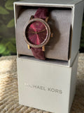 Michael Kors Corey Crystals Red Dial Red Leather Strap Watch for Women - MKO1025