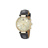 Michael Kors Sawyer Champagne Dial Black Leather Strap Watch for Women - MK2433