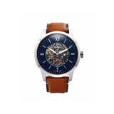 Fossil Townsman Automatic Skeleton Blue Dial Brown Leather Strap Watch for Men - ME3154