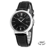 IWC Portofino Automatic Black Dial Black Leather Strap Watch for Men - IW356502