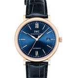 IWC Portofino Automatic Blue Dial Black Leather Strap Watch for Men - IW356522