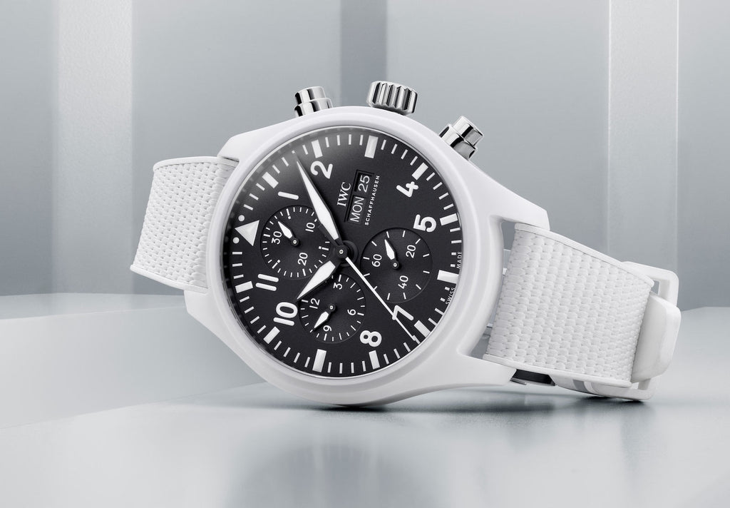 IWC Pilot's Watch Chronograph Top Gun Edition 'Lake Tahoe' Black Dial White Leather Strap Watch for Men - IW389105