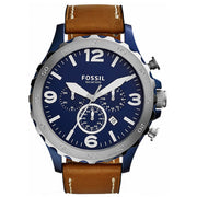 Fossil Nate Chronograph Navy Blue Dial Brown Leather Strap Watch for Men - JR1504