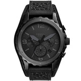 Fossil Nate Chronograph Black Dial Black Leather Strap Watch for Men - JR1510