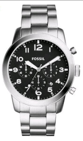 fossil 157【値引き対応可能】 Fossil Pilot Chronograph Black Dial Silver Steel Strap Watch for Men