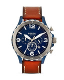 Fossil Nate Chronograph Navy Blue Dial Brown Leather Strap Watch for Men - JR1504