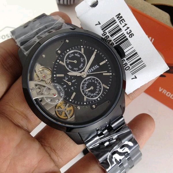 Fossil Townsman Mechanical Black Dial Black Steel Strap Watch for Men