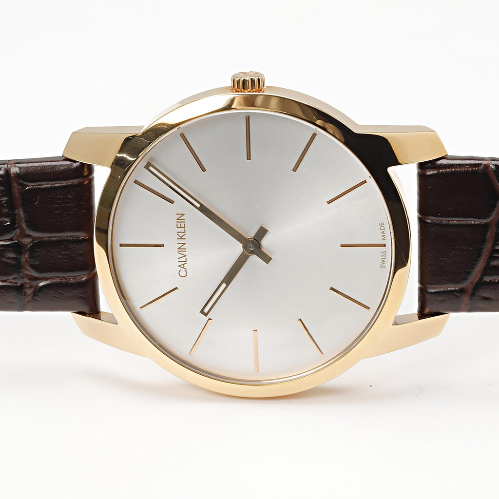 Calvin Klein City White Dial Brown Leather Strap Watch for Men