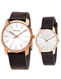 Calvin Klein City White Mother of Pearl Dial Brown Leather Strap Watch for Women - K2G23620