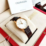 Calvin Klein City White Mother of Pearl Dial Brown Leather Strap Watch for Women - K2G23620