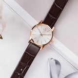 Calvin Klein City White Mother of Pearl Dial Brown Leather Strap Watch for Women - K2G23620