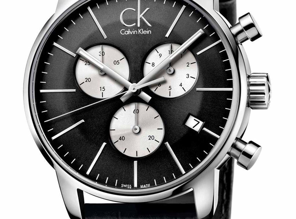 Calvin Klein City Chronograph Black Dial Black Leather Strap Watch for Men - K2G271C3