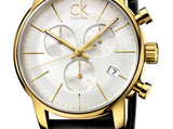 Calvin Klein City Chronograph Silver Dial Black Leather Strap Watch for Men - K2G275C6