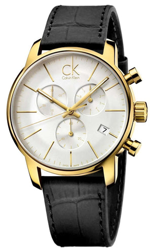 Calvin Klein City Chronograph Silver Dial Black Leather Strap Watch for Men - K2G275C6