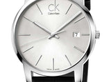 Calvin Klein City Date Silver Dial Black Leather Strap Watch for Men - K2G2G1C6