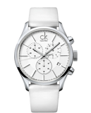 Calvin Klein Masculine Chronograph White Dial White Leather Strap Watch for Men - K2H27101