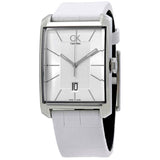 Calvin Klein Window White Dial White Leather Strap Watch for Men - K2M21120