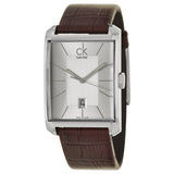 Calvin Klein Window Silver Dial Brown Leather Strap Watch for Men - K2M21126