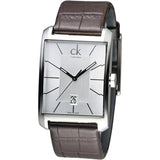 Calvin Klein Window Silver Dial Brown Leather Strap Watch for Men - K2M21126