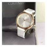 Calvin Klein Skirt White Dial White Leather Strap Watch for Women - K2U236K6