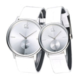 Calvin Klein Accent Silver Dial White Leather Strap Watch for Women - K2Y231K6