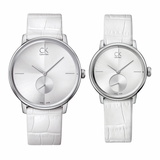 Calvin Klein Accent Silver Dial White Leather Strap Watch for Women - K2Y231K6