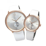 Calvin Klein Accent Silver Dial White Leather Strap Watch for Women - K2Y216K6