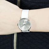 Calvin Klein Accent Silver Dial White Leather Strap Watch for Women - K2Y231K6