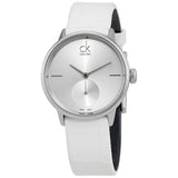 Calvin Klein Accent Silver Dial White Leather Strap Watch for Women - K2Y231K6